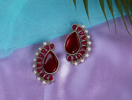 Maroon Mansi Oxidised Studs
