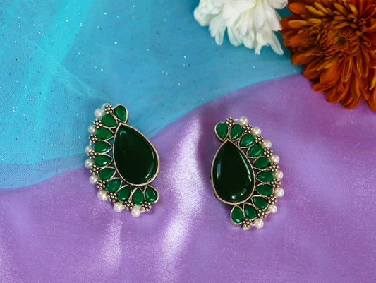 Green Mansi Oxidised Studs