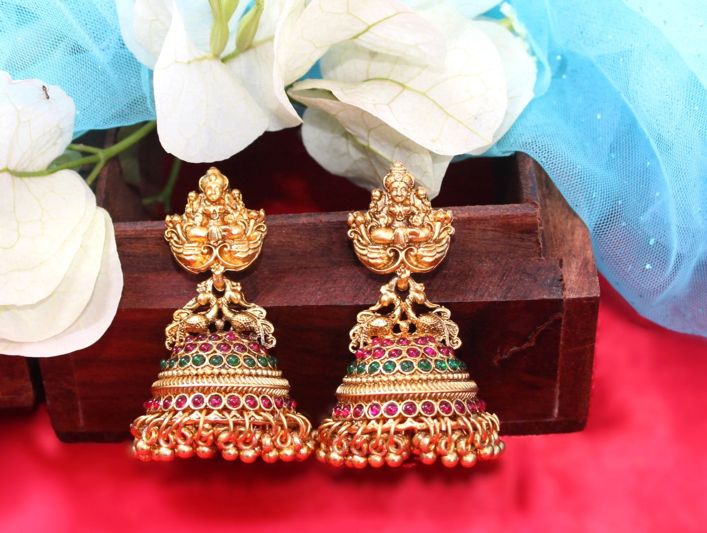 Multicolor Pranavi Temple Jhumkis
