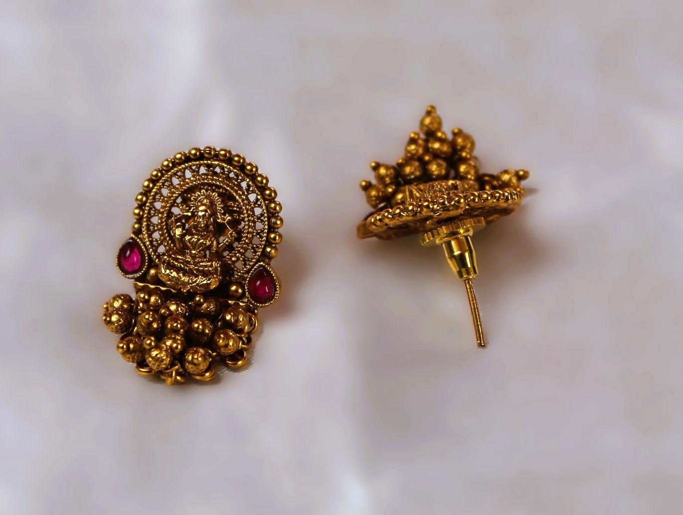 Golden Saraswati Temple Studs