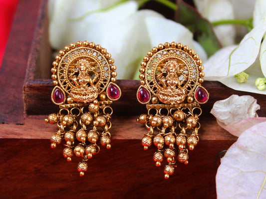 Golden Saraswati Temple Studs