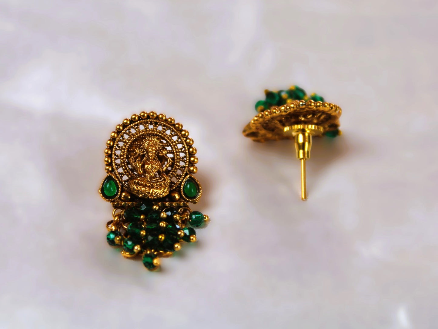 Green Saraswati Temple Studs