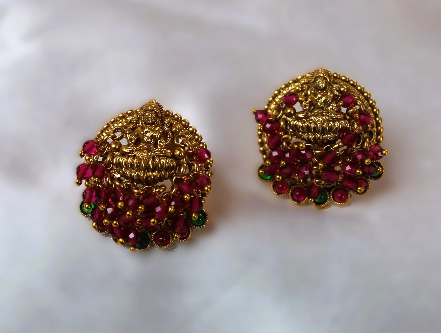 Red Shambavi Temple Studs