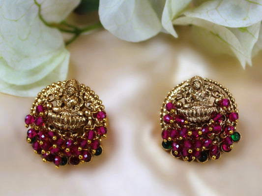 Red Shambavi Temple Studs