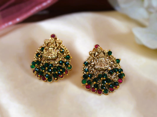 Green Shambavi Temple Studs