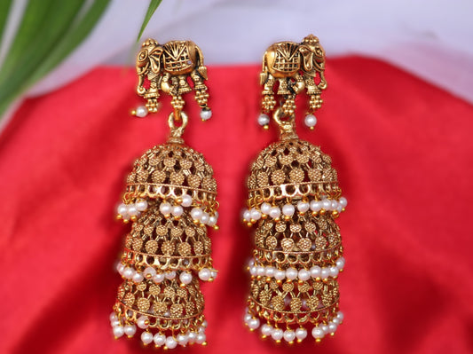 Golden Naadini Temple Jhumkis