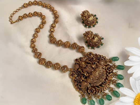 Green Jaylakshmi Temple Jewellery Set