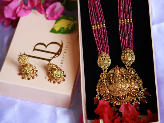 Pink Roopashri Temple Jewellery Set