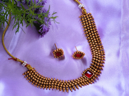 Red Kashvi Antique Jewellery Set