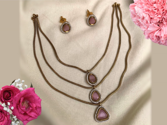Blush Pink Arpitha Victorian layered Jewellery Set