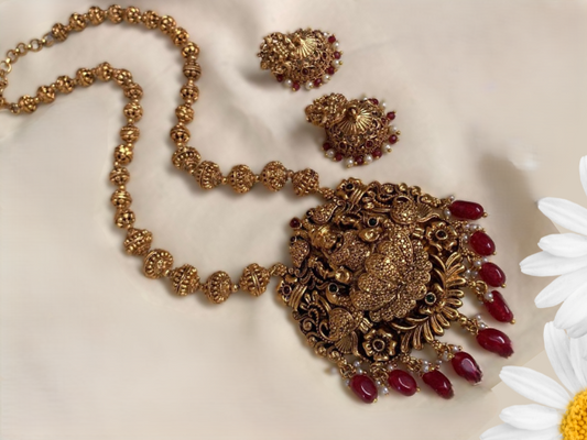 Maroon Jaylakshmi Temple Jewellery Set