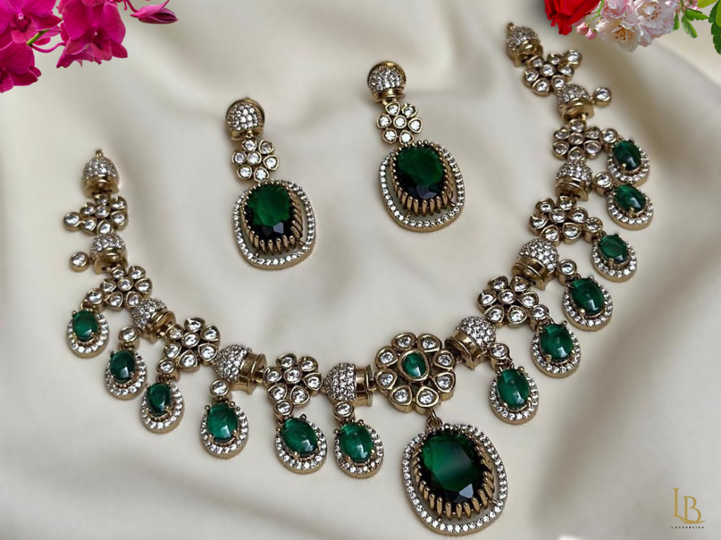 Green Preetha Victorian Jewellery Set