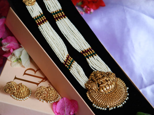 White Srilakshmi Temple Jewellery Set